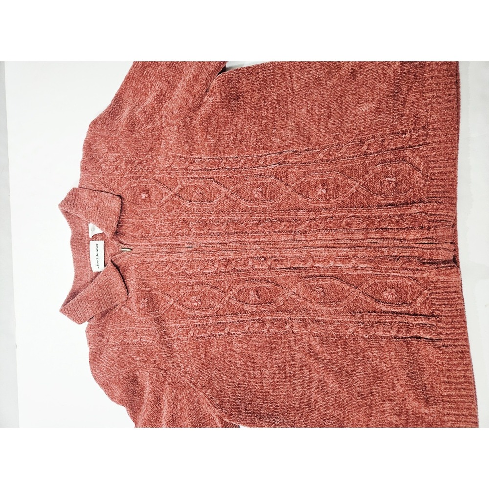 Alfred Dunner Rustic Red Cable Knit Collared Sweater Size XL Floral Accents - Picture 2 of 9